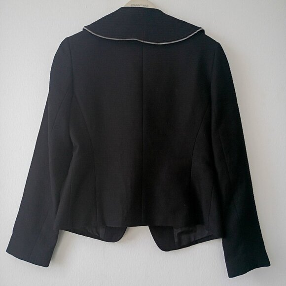 Lafayette 148 NYC Black Ruffle Trim Zip Jacket Blazer – Size 6 - Picture 7 of 12